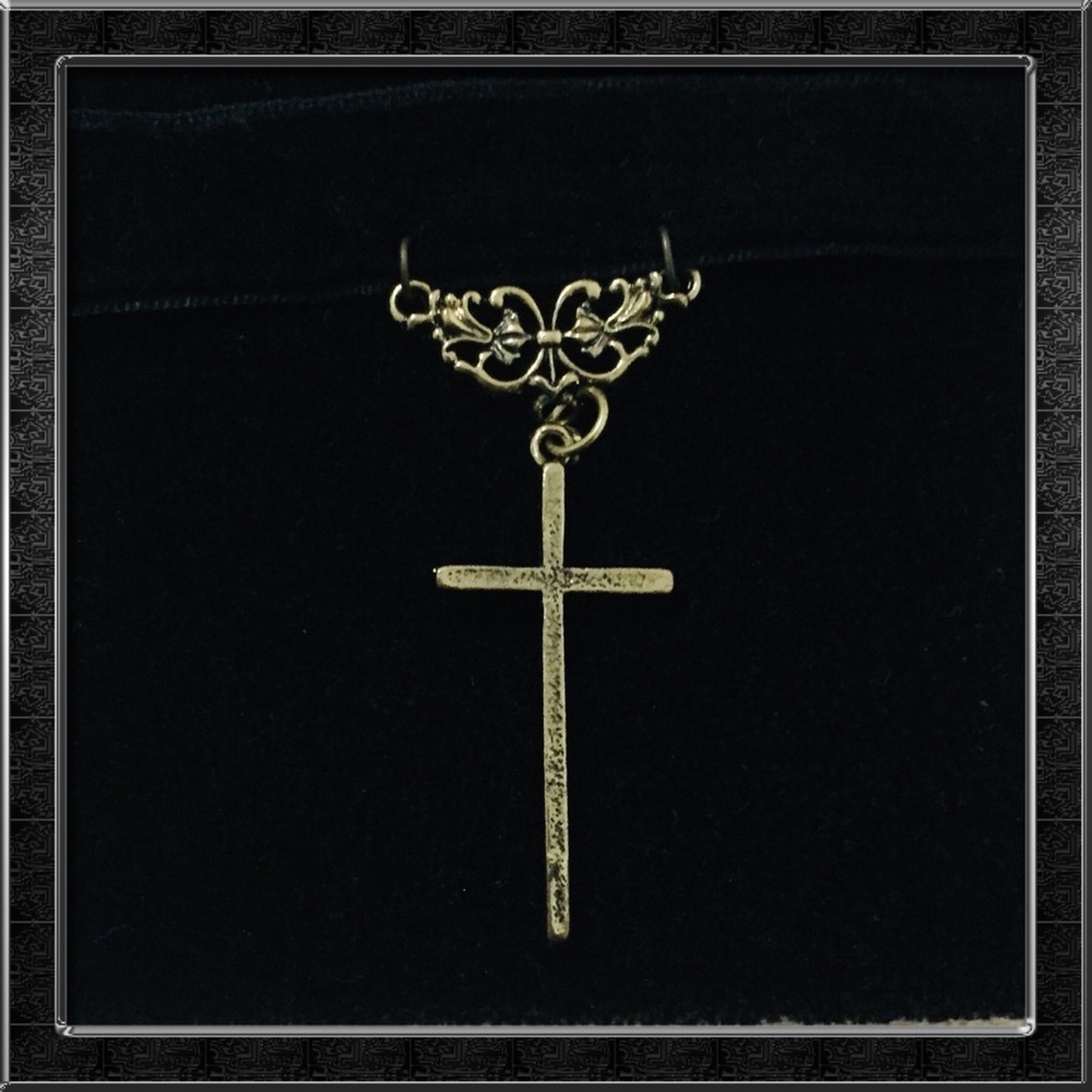 Gold Cross Black Velvet Choker